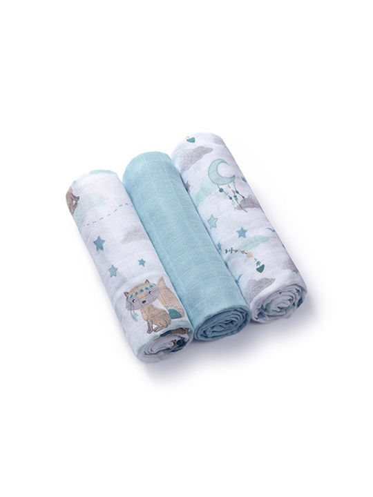 Babyono Muslin Swaddle Blankets Blue 70x70cm 3pcs