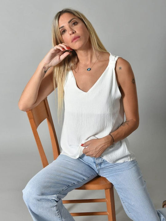 Belle Femme Women's Blouse Sleeveless White