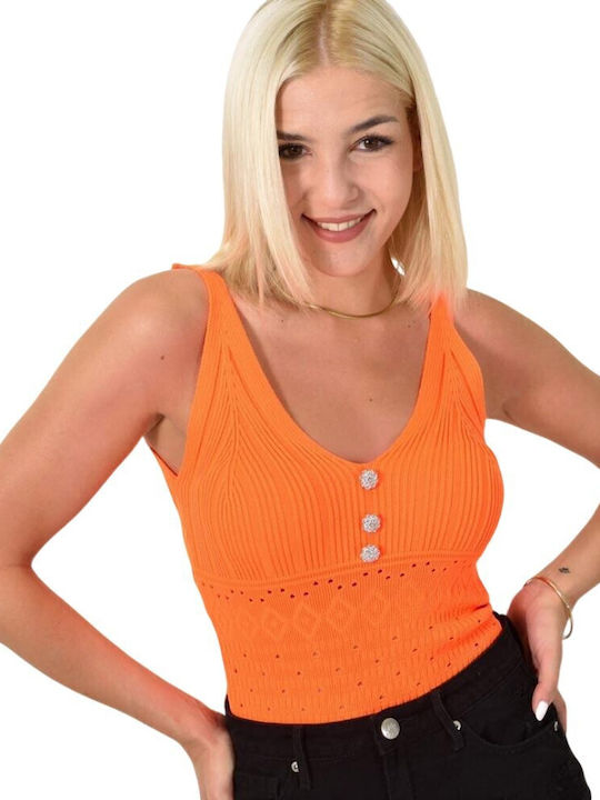 Potre Γυναικεία Καλοκαιρινή Μπλούζα με Τιράντες & V Λαιμόκοψη Πορτοκαλί