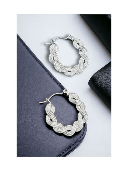 Steel Silver Hoop Earrings with Braided Design