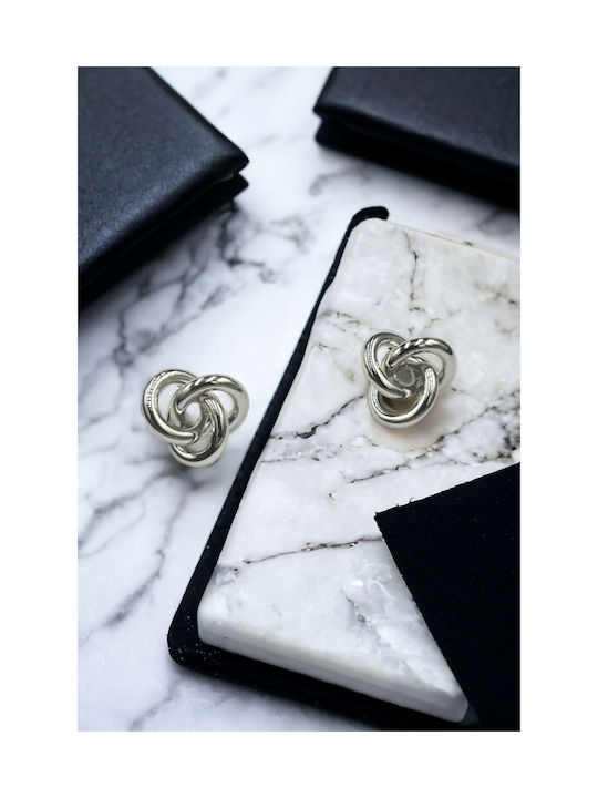 Silver Stud Earrings with Open Knot