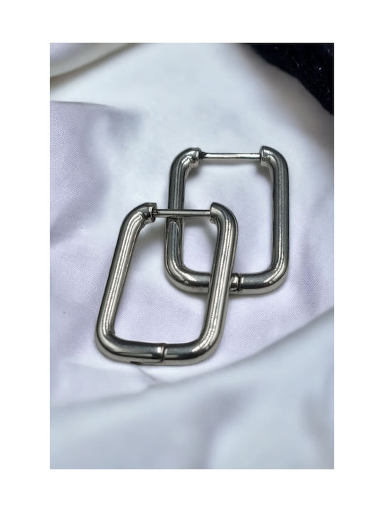 Steel Silver Rectangular Hoop Earrings