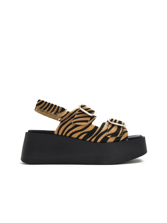 Beatris Women's Zebra Leather Flatforms Sandals