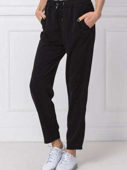 Dama Tesatura Pantaloni cu Elastic cu Croială Normală Black
