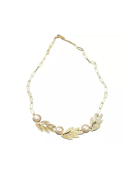 Stainless Steel Necklace with Pearl Leaves