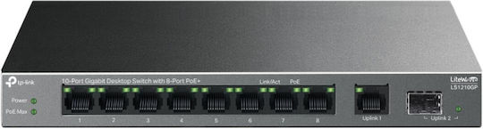 TP-LINK LS1210GP v1 Unmanaged L2 PoE+ Switch με 9 Θύρες Gigabit (1Gbps) Ethernet και 1 SFP Θύρα