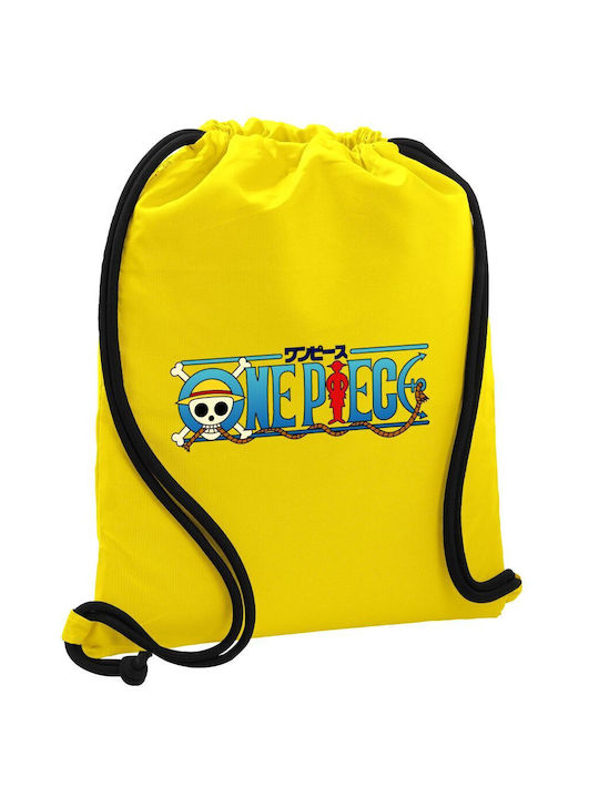 Rucsac cu logo Onepiece, geantă de sport cu șnur, buzunar galben, 40x48cm & șireturi groase