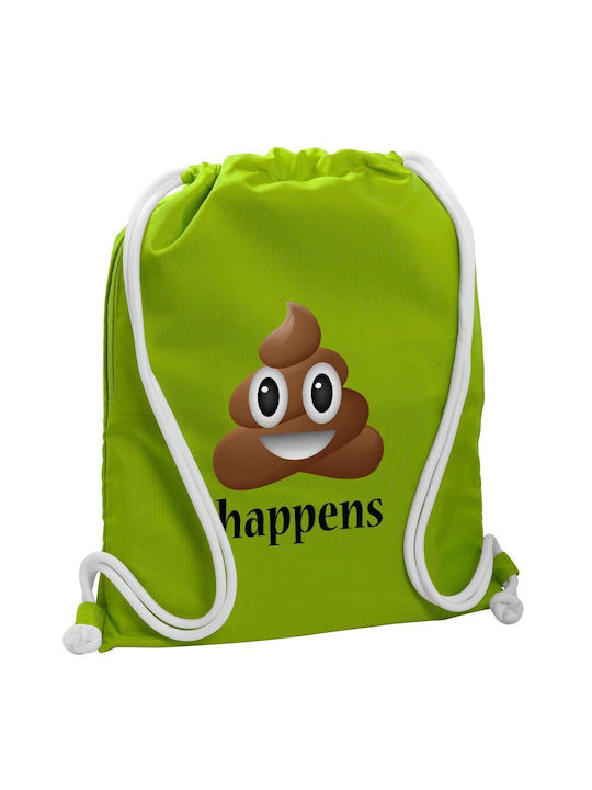 Shit Happens Backpack Drawstring Gymbag Lime Green Pocket 40x48cm & Thick Cords