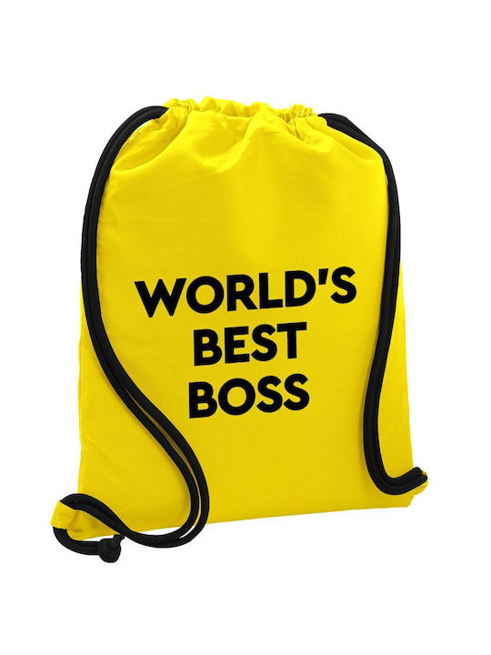 World's Best Boss Τσάντα Πλάτης Πουγκί Gymbag Κίτρινη Τσέπη 40x48cm & Χονδρά Κορδόνια