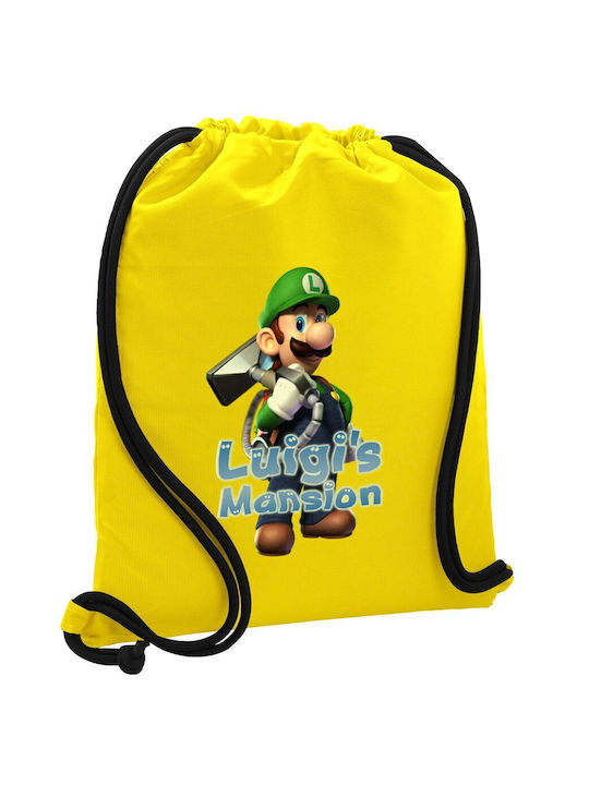 Luigi's Mansion Τσάντα Πλάτης Πουγκί Gymbag Κίτρινη Τσέπη 40x48cm & Χονδρά Κορδόνια