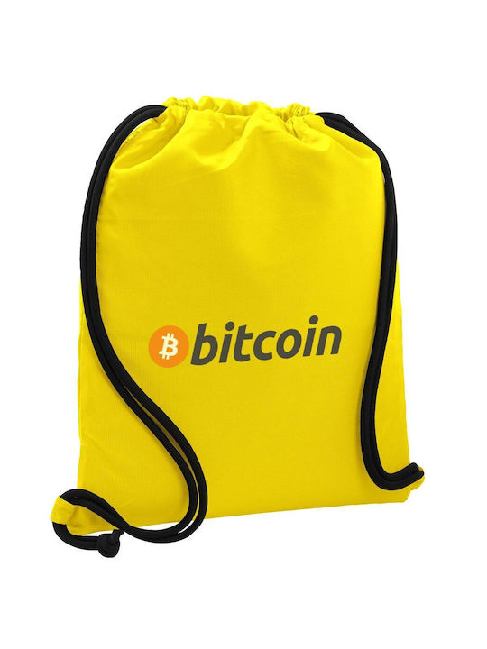 Rucsac Bitcoin Crypto cu șnur, geantă de sport, buzunar galben, 40x48cm și șnururi groase