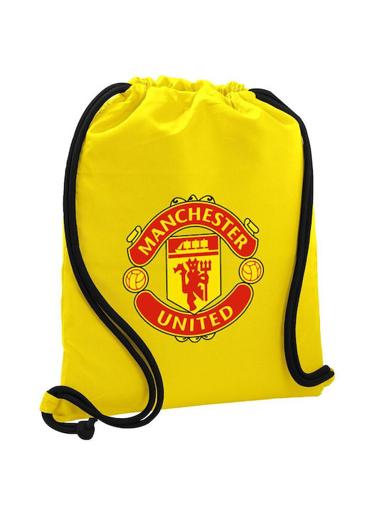Rucsac Manchester United F.C. Gymbag cu buzunar galben 40x48cm și șireturi groase