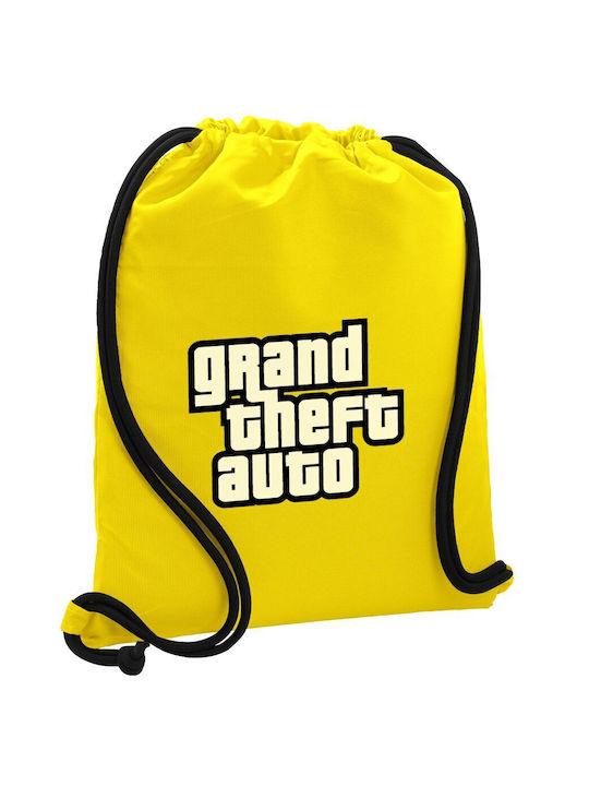 Gta Grand Theft Auto Τσάντα Πλάτης Πουγκί Gymbag Κίτρινη Τσέπη 40x48cm & Χονδρά Κορδόνια