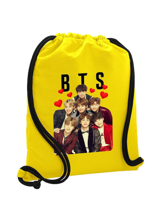 Bts Hearts Backpack Bag Gymbag with Yellow Pocket 40x48cm & Thick Cords