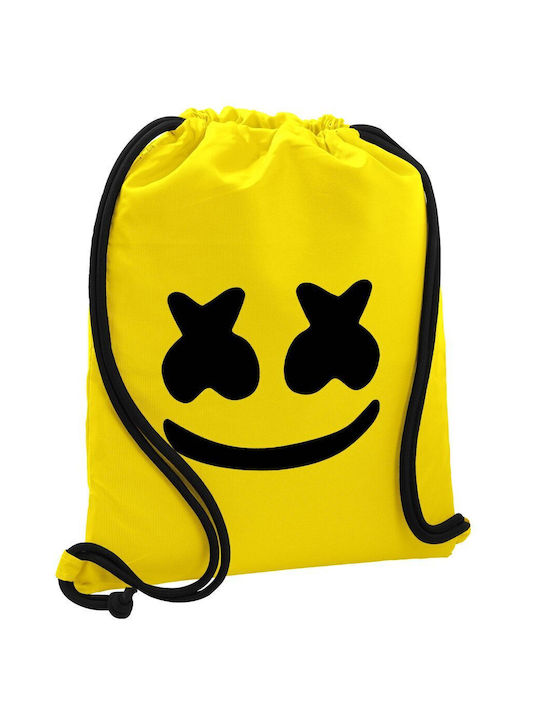 Marshmello Backpack Drawstring Gymbag Yellow Pocket 40x48cm & Thick Cords