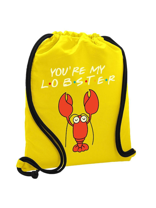 Rucsac tip sac sport cu șnur Friends You're My Lobster, buzunar galben, 40x48cm și șnururi groase