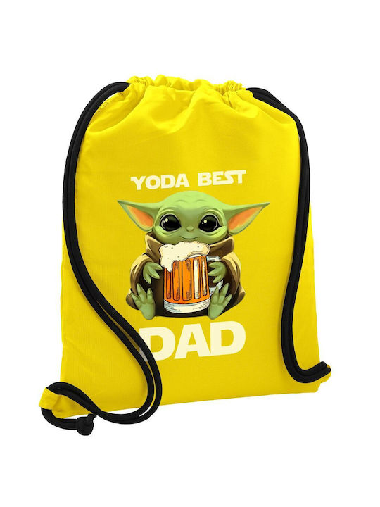 Yoda Best Dad Backpack Gym Bag Yellow Pocket 40x48cm & Thick Cords