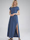Figl Καλοκαιρινό Maxi Φόρεμα με Σκίσιμο Μπλε