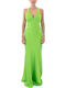 Summer Maxi Evening Satin Open Back Green Dress