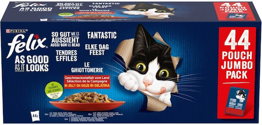 Felix Wet Food for Adult Cats in Pouches with Beef Gluten Free 44x85gr