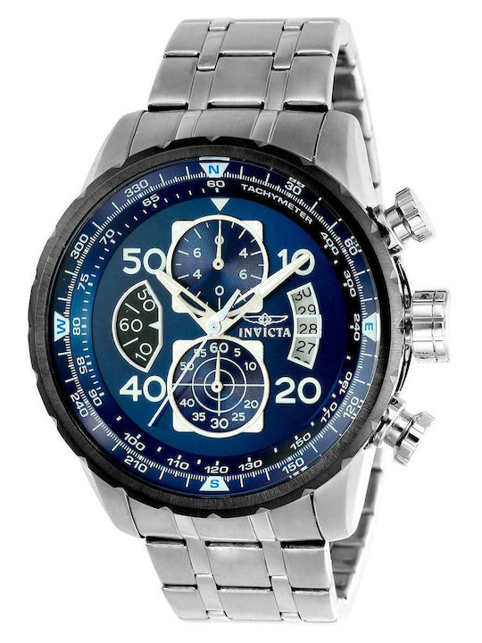 Invicta Aviator Men's Watch 48mm Battery Chronograph With Silver Metal Bracelet