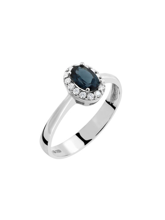 Women's White Gold Ring London Blue Topaz with Diamond 18K