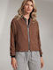 Figl Women's Short Bomber Jacket for Winter Brown