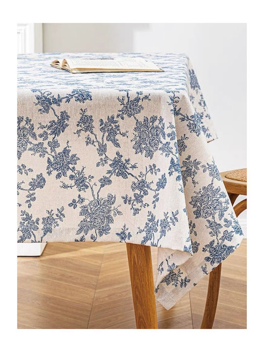 To megalo pazari Tablecloth Linen with Embroidery White 140x180cm