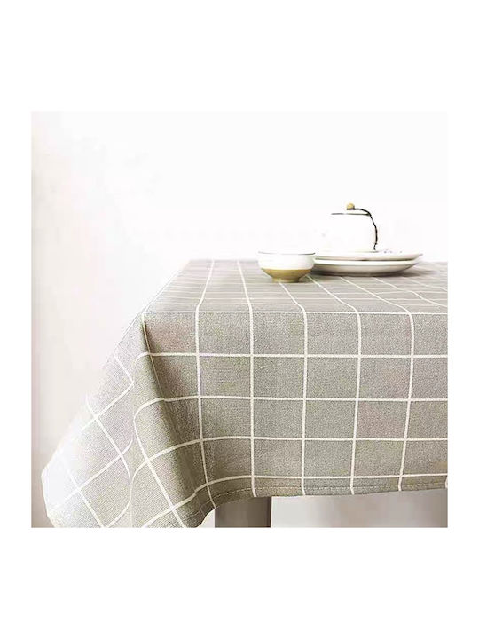 To megalo pazari Tablecloth Linen with Embroidery Gray 140x180cm