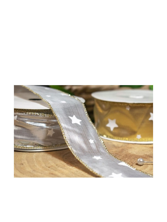 Stars Christmas Ribbon Silver 1pc
