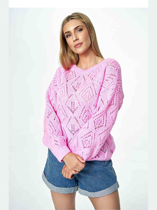 Figl Damen Langarm Pullover Wolle Rosa