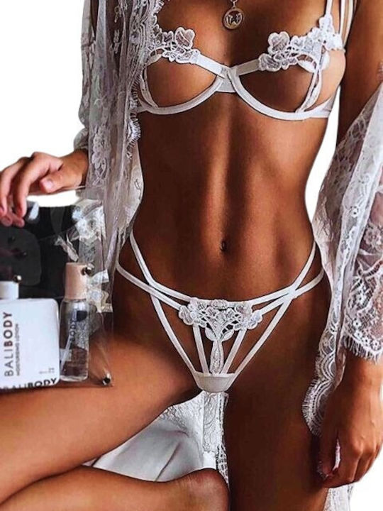 Set Lenjerie Sexy Femei Merry See Sutien Tanga Alb 1 Set L-XL