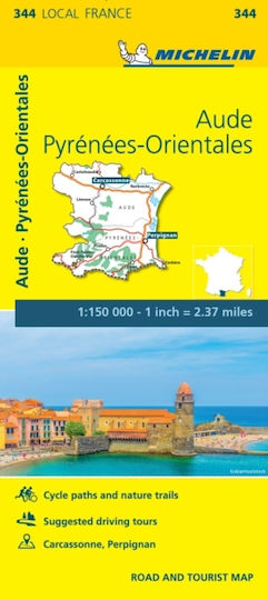 Aude Pyrénées-Orientales Michelin Lokale Karte 344 Michelin Editions Des Voyages Faltbare Kartenblatt