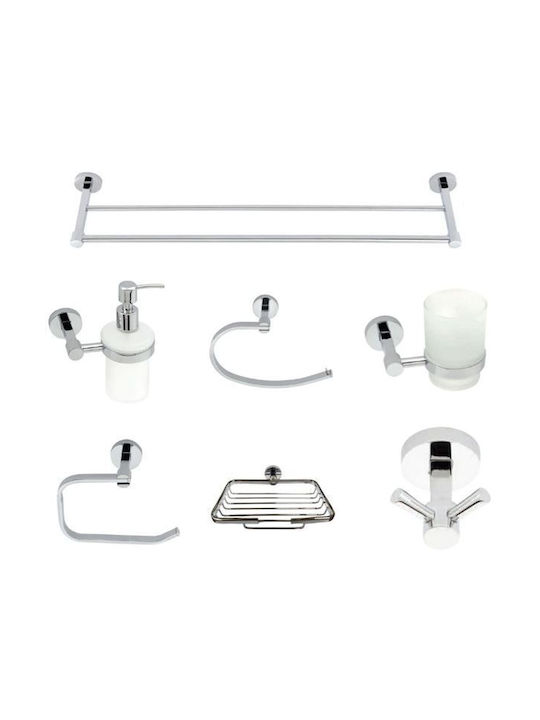Import Hellas Wall Mounted Bathroom Accessory Set Metal Silver 7 Pieces