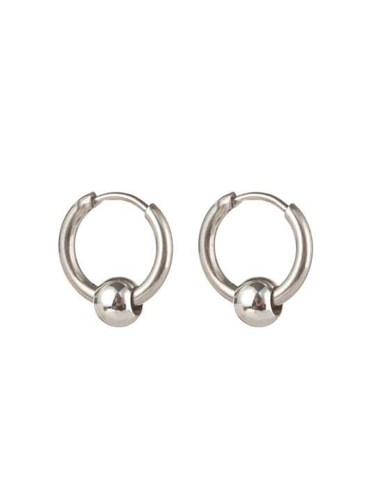 Stainless Steel Ball Hoop Earrings Silver 15mm 1 Pair