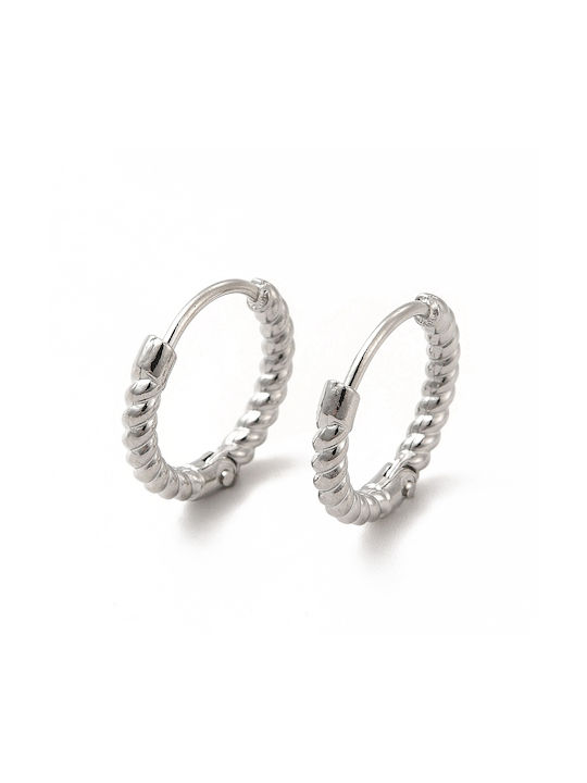 Stainless Steel Twisted Silver Hoop Earrings 13mm 1 pair