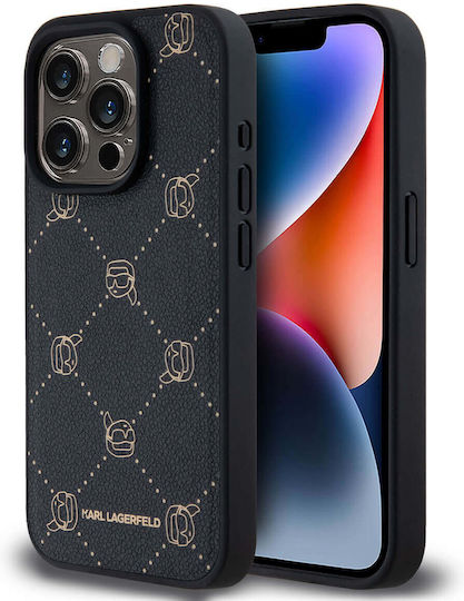 Karl Lagerfeld Karl Head Umschlag Rückseite Leder Schwarz (iPhone 15 Pro)