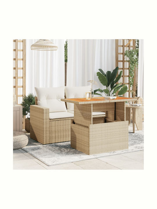 Outdoor Dinner Free Standing Table with Wood Surface and Rattan Frame Natural 100x55x73cm