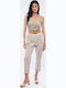 Damen Stoff Hose mit Gummizug Beige