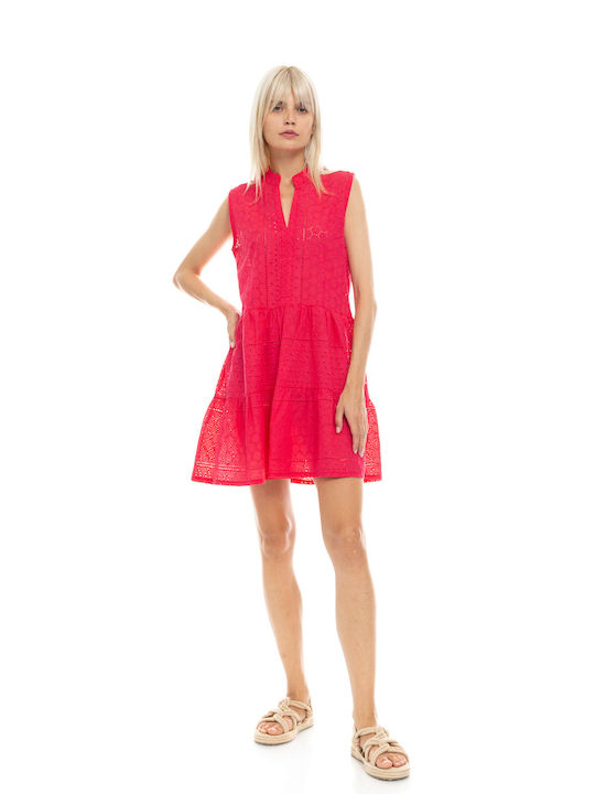 Damen Strandkleid Pink Label Kleid Koralle Regular Fit Baumwolle