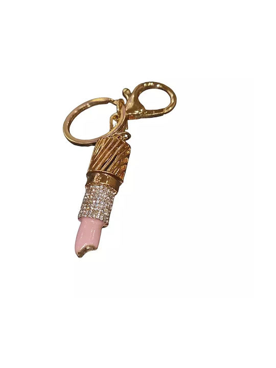 Metallic Lipstick Keychain with Rhinestones