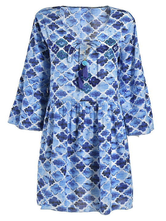 Ble Resort Collection Γυναικείο Φόρεμα Παραλίας Λευκο/μπλε