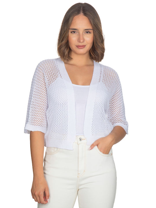 Bolero Cardigan Perforated Design 100% Cotton White 13176