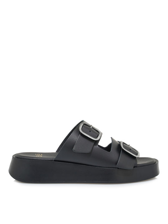 Exe Leather Women's Flat Sandals in Black Color