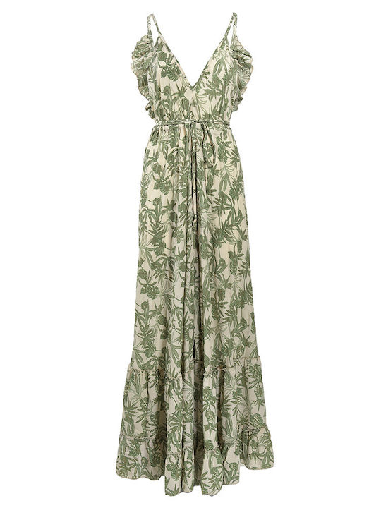Ble Resort Collection Γυναικείο Μακρύ Φόρεμα Παραλίας Εκρου/πρασινο