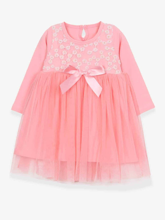 Trendy Shop Kids Dress Tulle Long Sleeve Coral