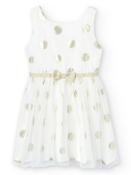 Boboli Kids Dress Satin Polka Dot ecru