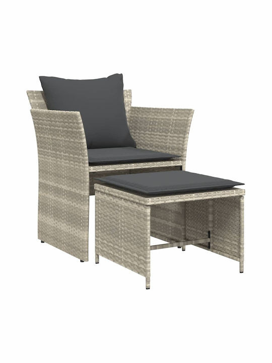 Outdoor Armchair Rattan Light Grey with Cushion 1pcs 50x50x36cm.