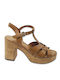 Marco Tozzi Leather Women's Sandals Tabac Brown with High Heel