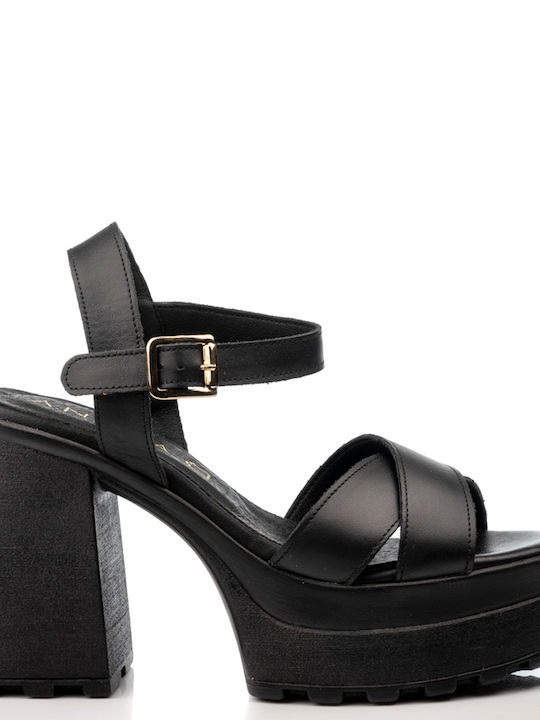A.NI.MA Platform Leather Women's Sandals Black with High Heel